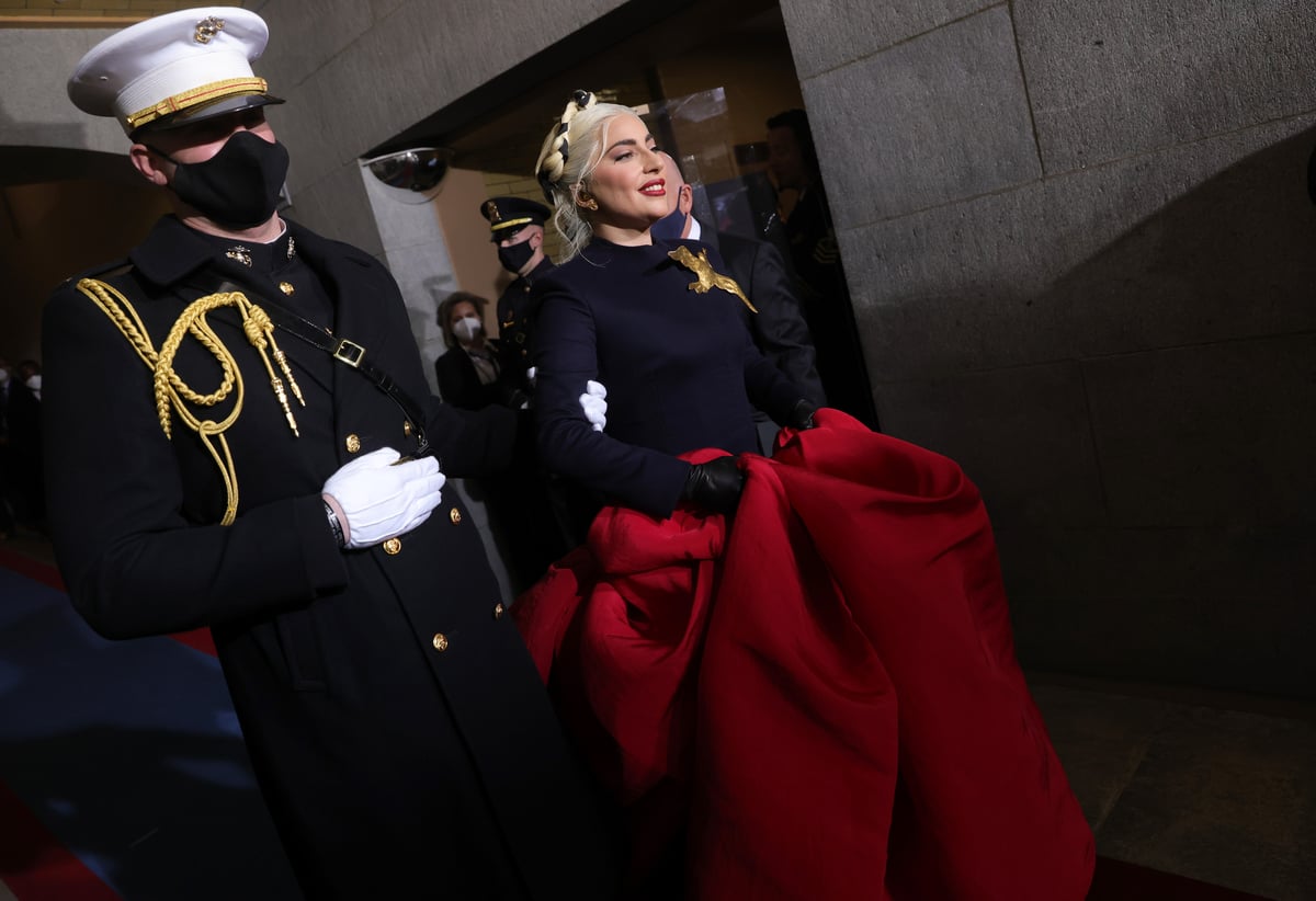 Red, white, and … a bird? Lady Gaga sends powerful message with brooch