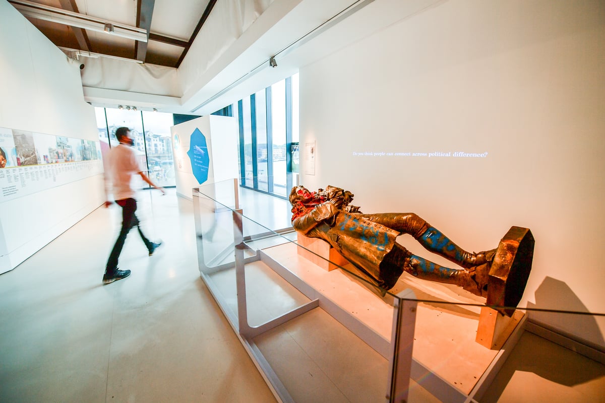 Toppled statue of slave trader Edward Colston displayed in Bristol