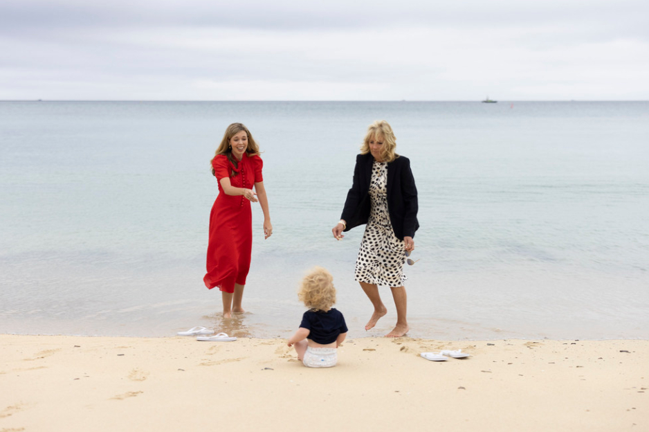 Carrie Johnson and son Wilfred join Jill Biden on walk at G7