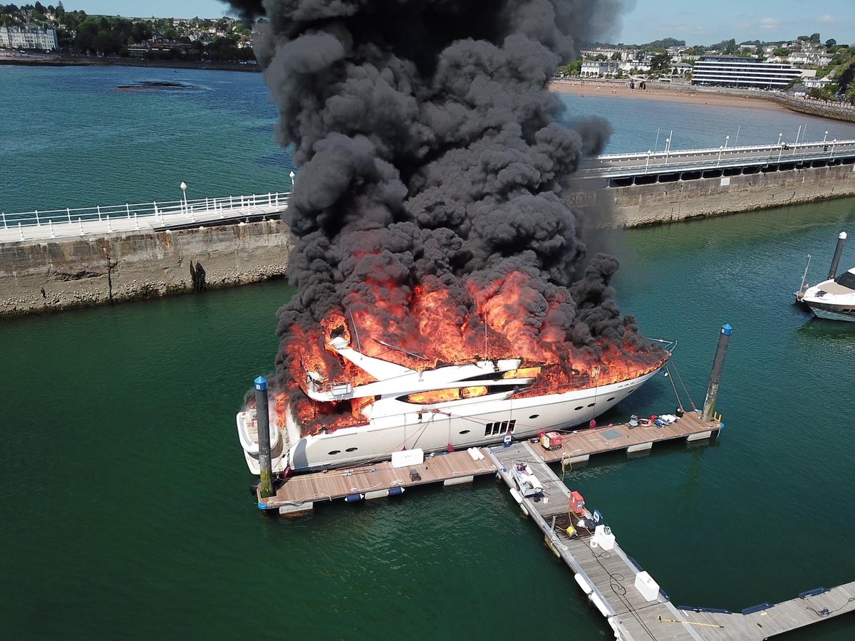 Superyacht costing £6m sinks after catching fire in Torquay