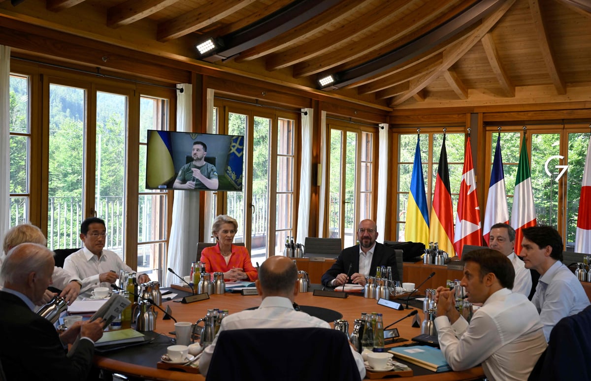 Ukraine’s president Volodymyr Zelensky urges G7 to stop Russian aggression after missiles hit Kyiv