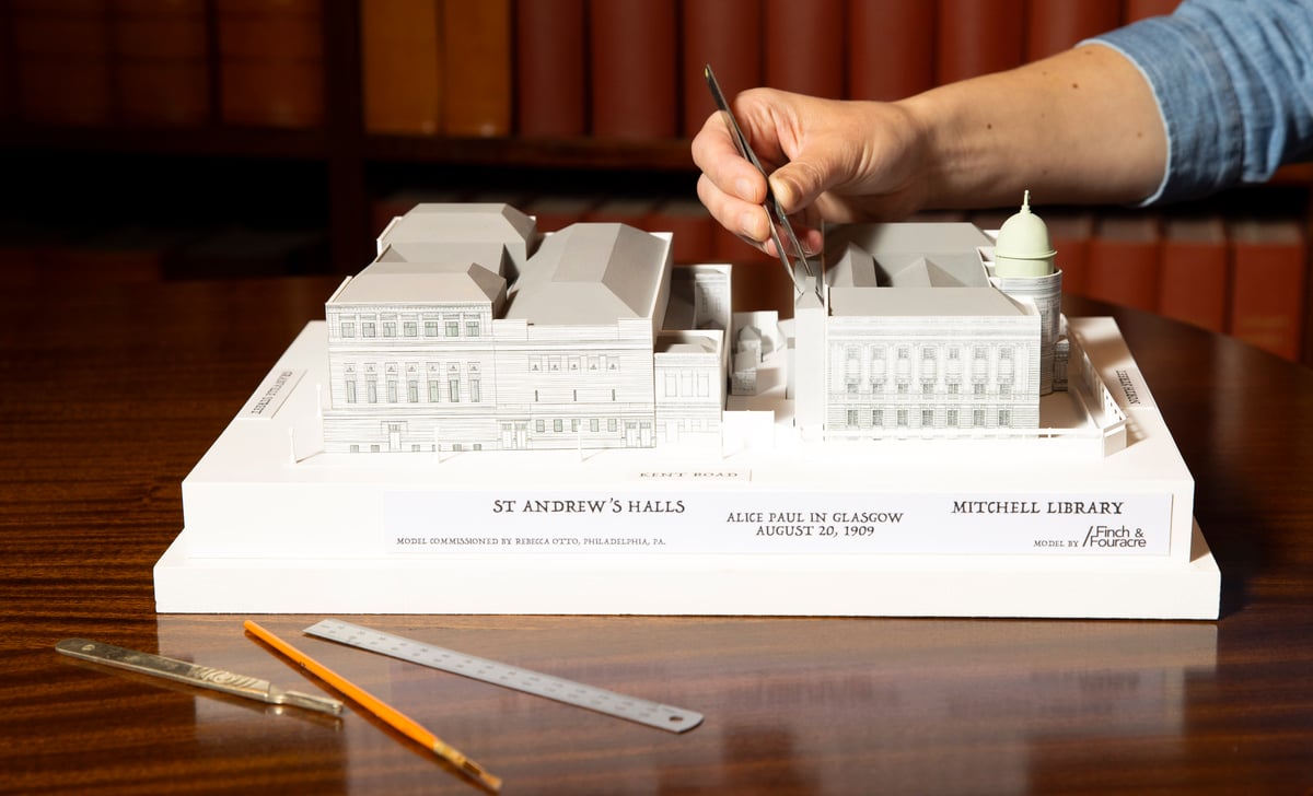 Model of suffragette’s 1909 rooftop protest donated to library where it happened