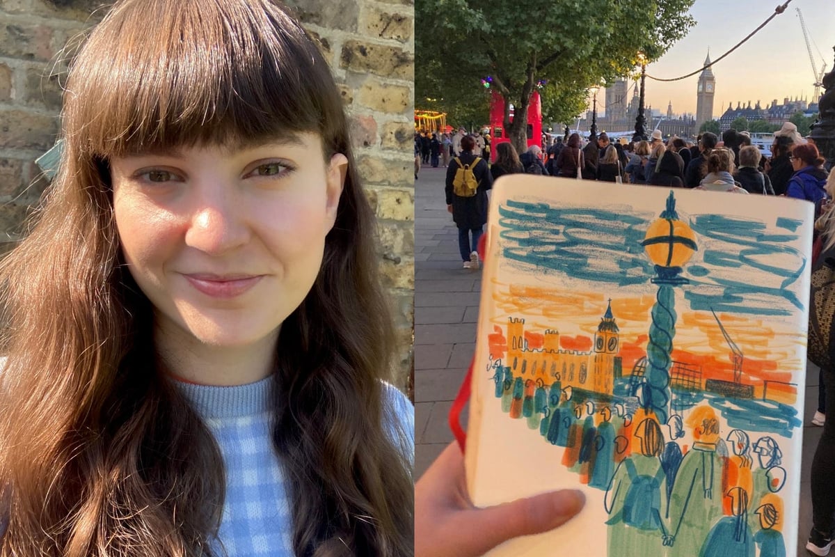 Artist captures ‘solemn cheerfulness’ of the queue to see Queen’s coffin