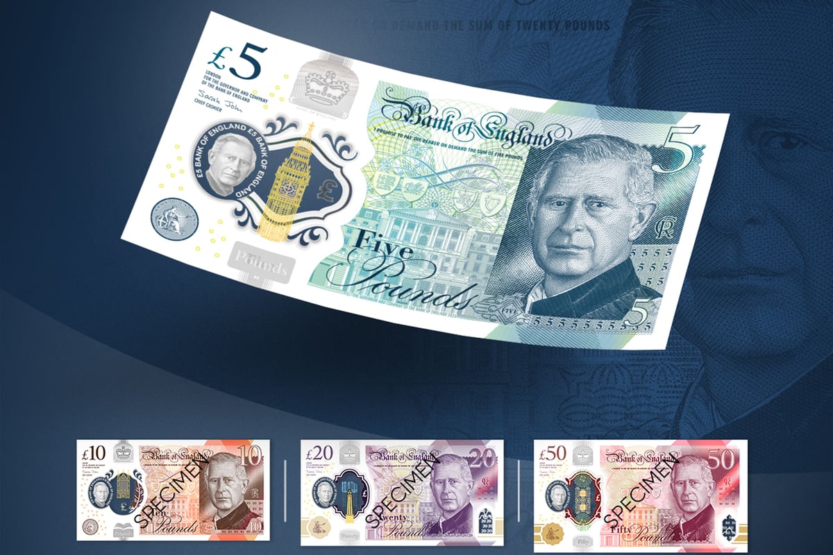 King Charles shown on Royal Mint bank notes for first time but will not appear until 2024