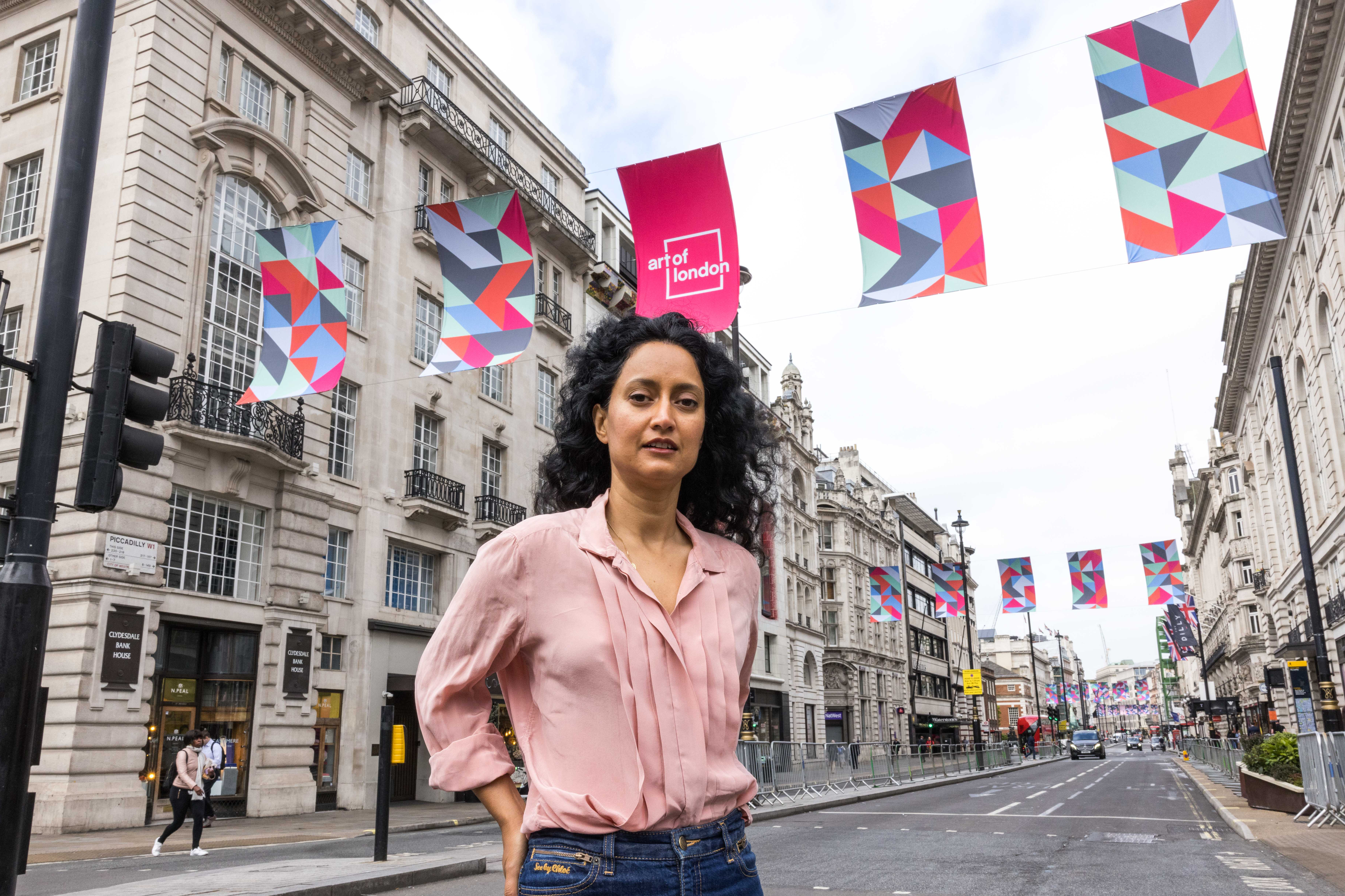 What are the new flags around Piccadilly Circus?
