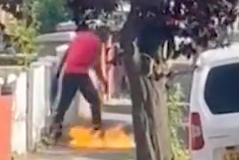 Bungling man fumbles firebomb in explosive argument in London street