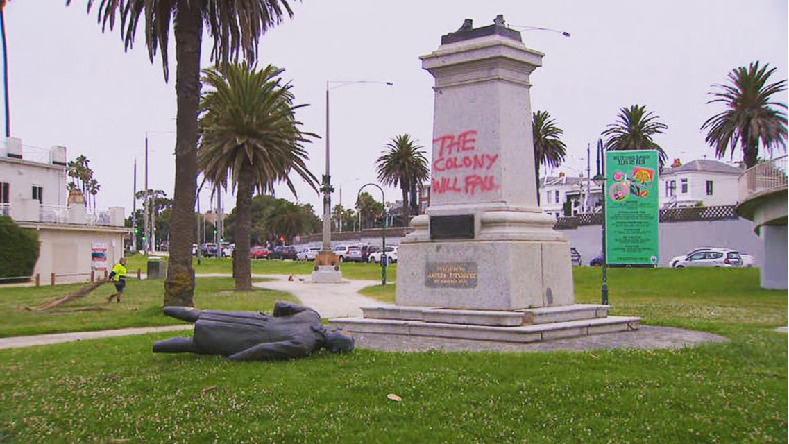Captain Cook statue cut down and Queen Victoria statue doused in paint ahead of Australia Day 