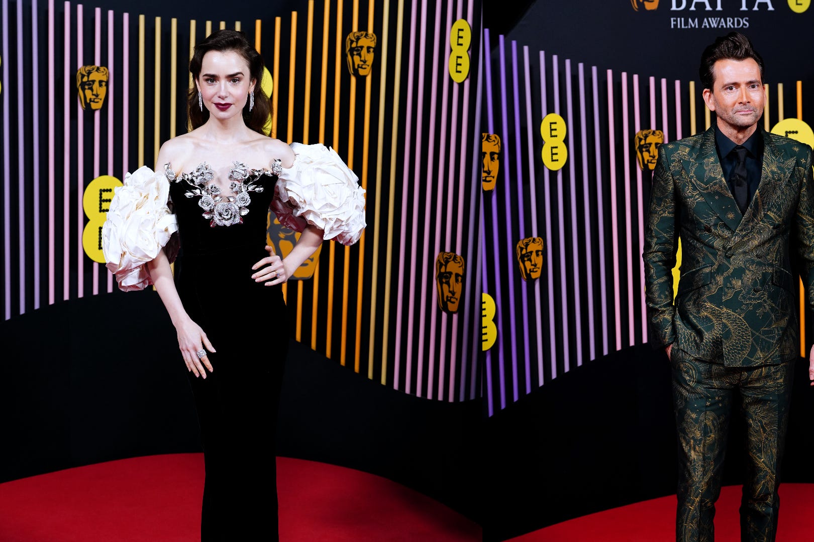 David Tennant and Lily Collins lead glamorous arrivals to Bafta awards