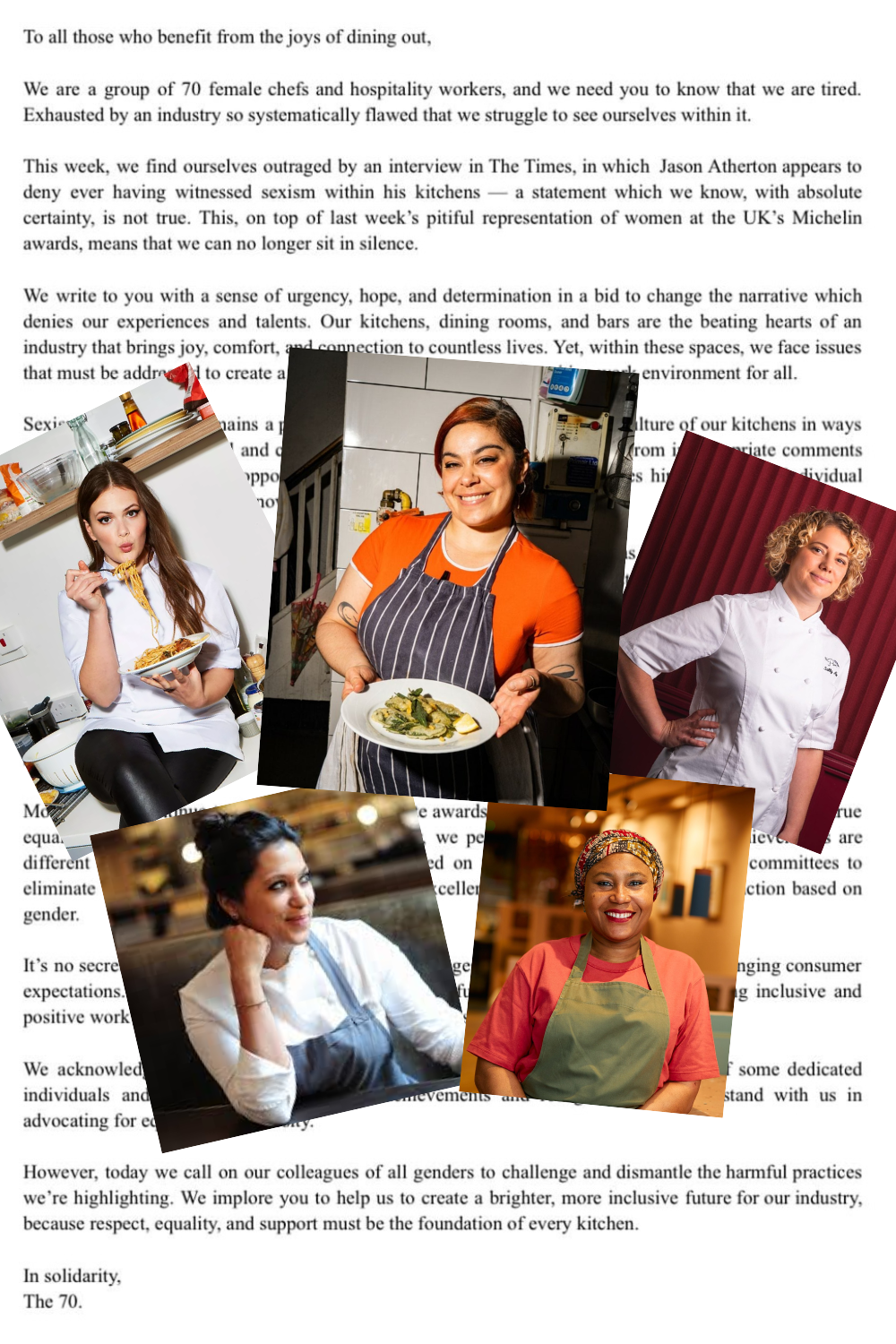 'Help us to create more inclusive future for our industry': Female chefs pen letter in response to Atherton sexism row