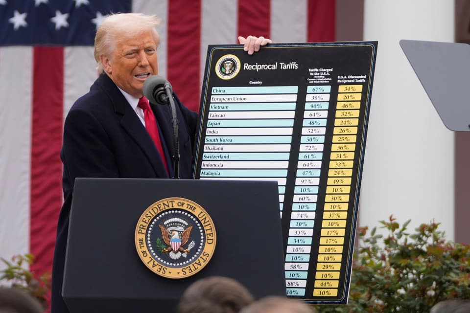 President Donald Trump speaks during an event to announce new tariffs in the Rose Garden at the White House in Washington (Mark Schiefelbein/AP)