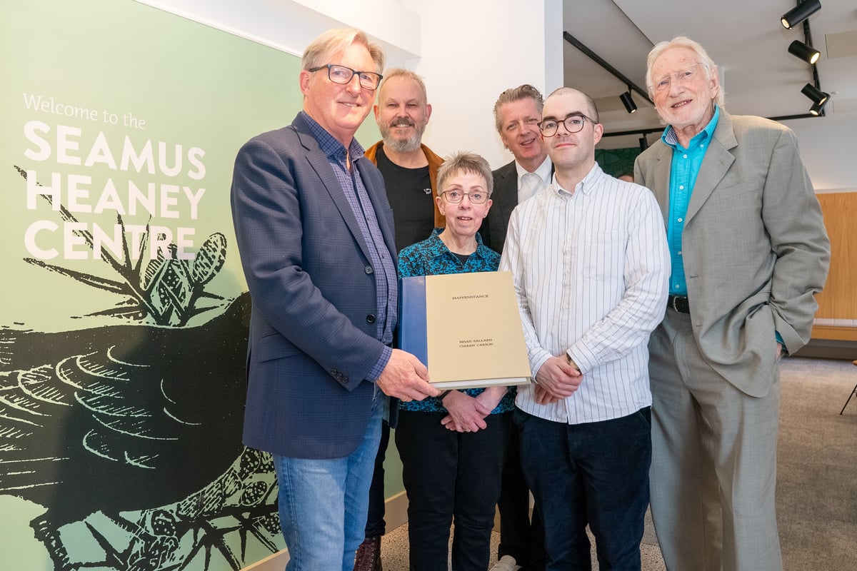 Adrian Dunbar gives rare art book to the Seamus Heaney Centre