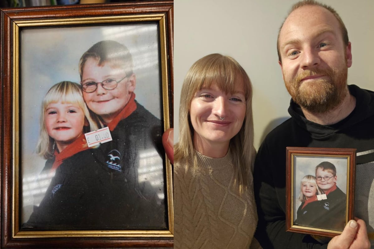 Siblings reunited with school photo found in charity shop 300 miles away