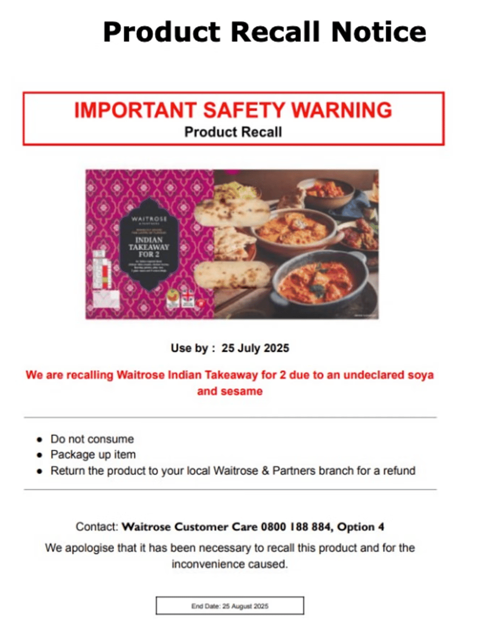 Product recall notice