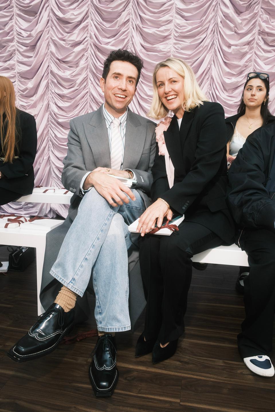 Nick Grimshaw and Laura Weir attend the MITHRIDATE show during London Fashion Week September 2025