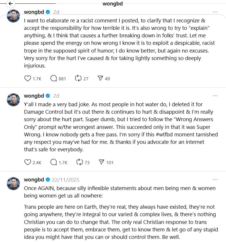  BD Wong's apology for racist comment was swift 
