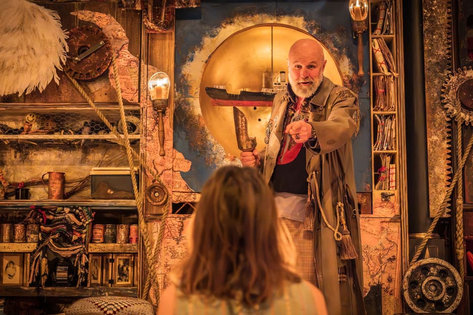 <p>Tim Crouch as Prospero in The Tempest at Shakespeare's Globe</p>