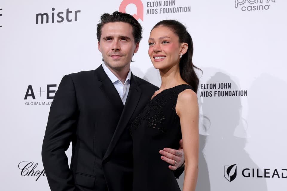 WEST HOLLYWOOD, CALIFORNIA - MARCH 15: (Exclusive Coverage) (L-R) Brooklyn Peltz Beckham and Nicola Peltz Beckham attend the Press Conference during Elton John AIDS Foundation's 34th Annual Academy Awards Viewing Party on March 15, 2026 in West Hollywood, California. (Photo by Michael Loccisano/Getty Images)