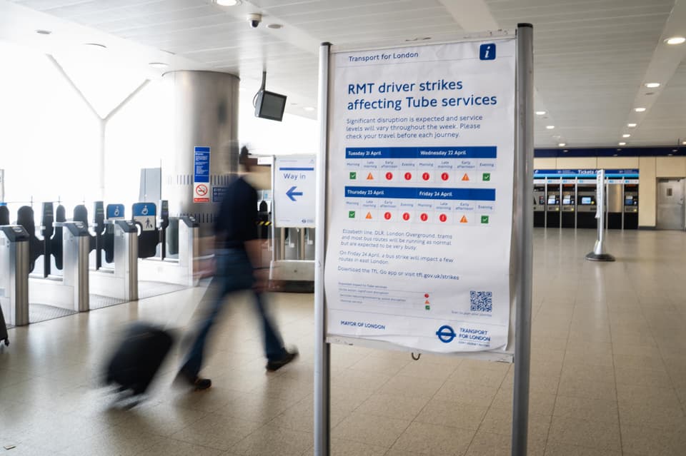 <p>A sign in Paddington station, London, warning users of travel disruption on the Tube as London Underground drivers go on strike over a Transport for London's (TfL) voluntary proposal to allow train operators to move to a compressed four-day week. Picture date: Tuesday April 21, 2026.</p>
