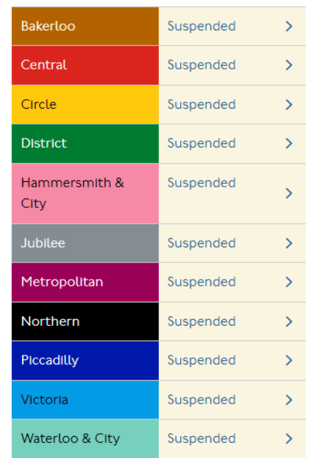 A list of all suspended lines this morning