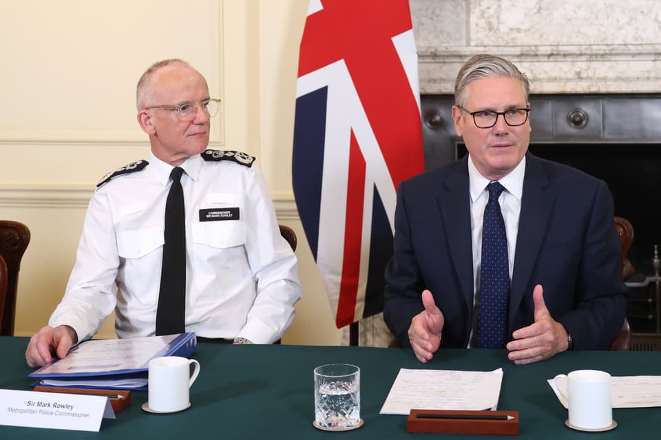 <p>Sir Keir Starmer and Met Police Commissioner Sir Mark Rowley attend a meeting of criminal justice agencies following the Golders Green attack</p>