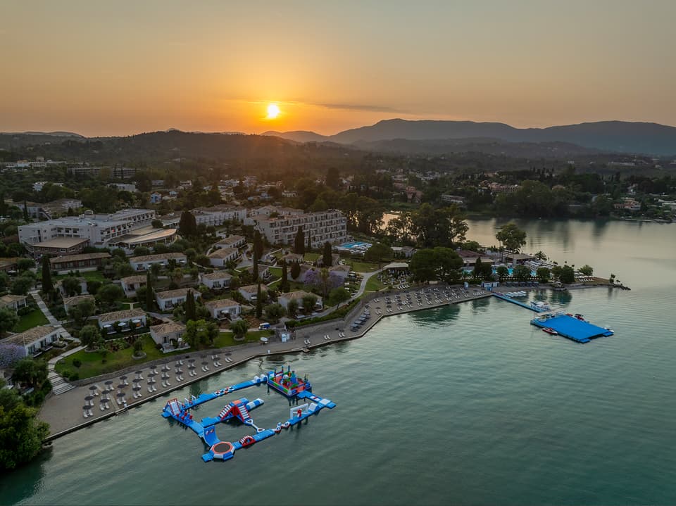 Aerial view of waterpark at luxury hotel resort