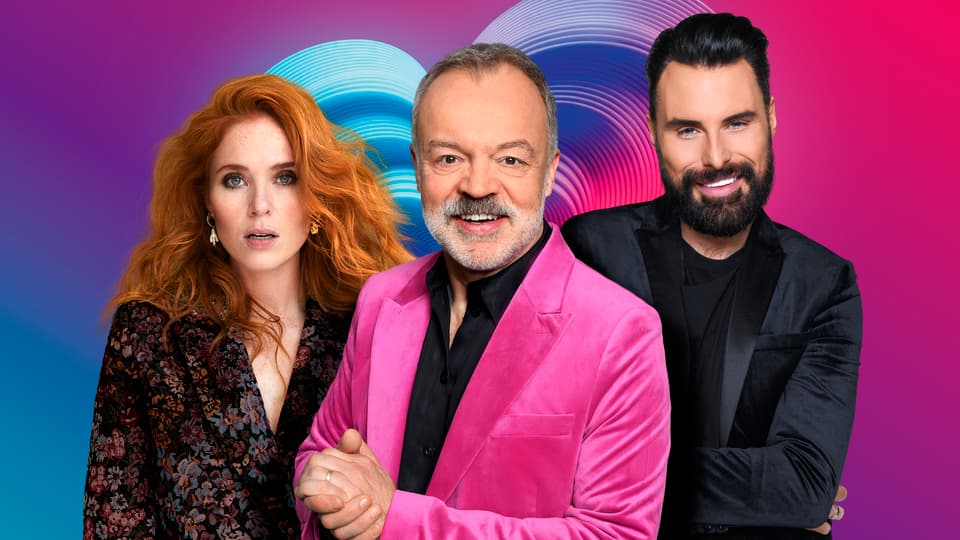 Eurovision hosts Angela Scanlon, Graham Norton and Rylan Clark
