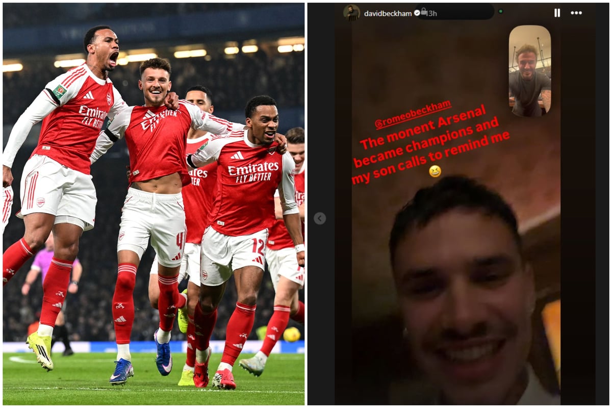 Romeo Beckham teases dad David as celebrity Arsenal fans hail club's Premier League title win