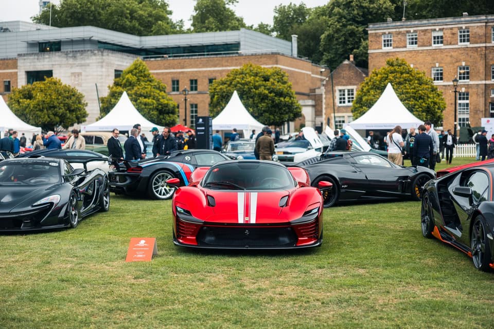 Cars lined up for judging, on the lawns