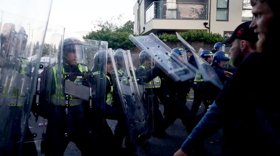 <p>Video of police and protestors clashing in Southampton during a protest following the death of Henry Nowak </p>