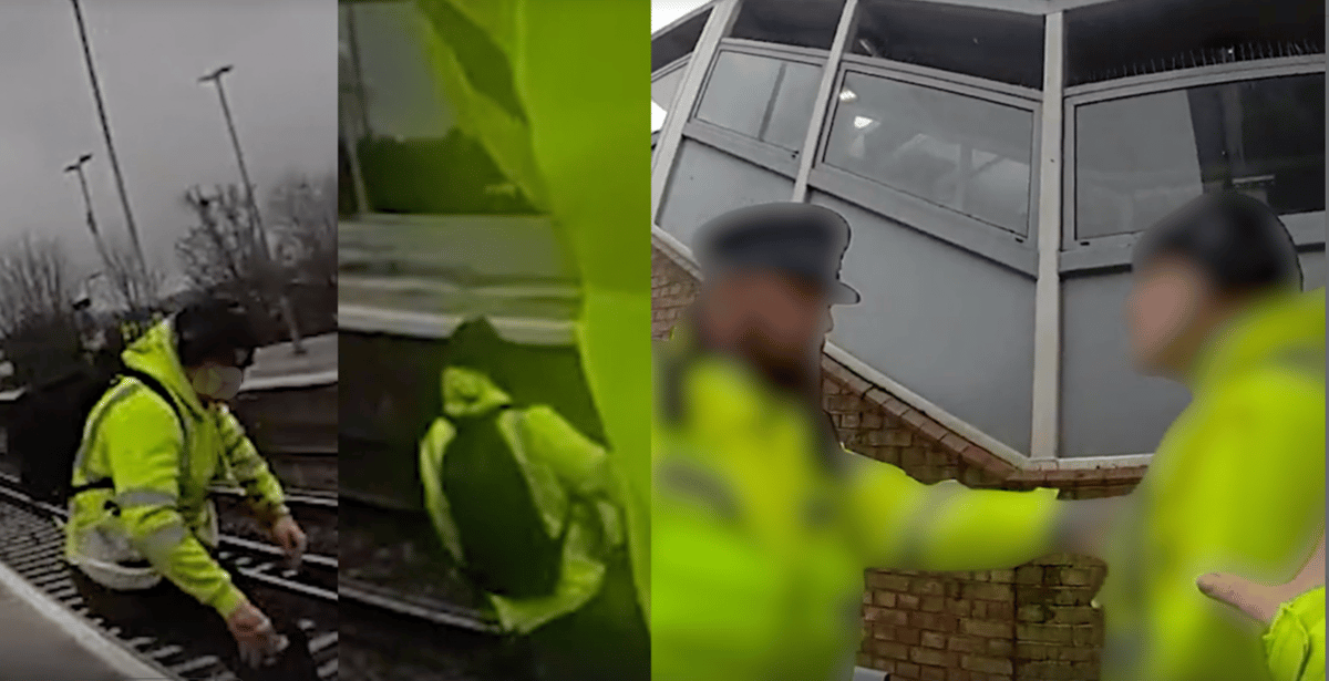 Moment abusive passenger on London rail service jumps on the line after threats and tirade