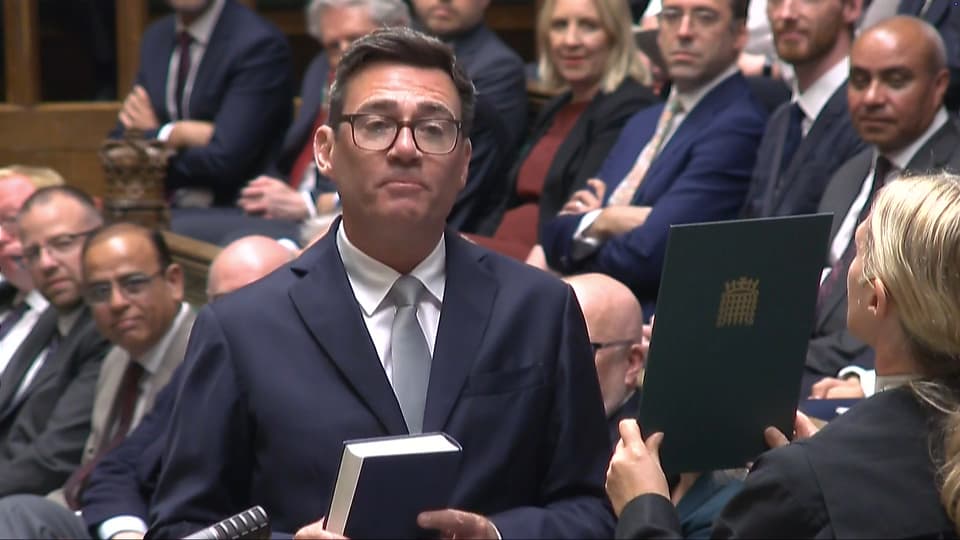 <p>Andy Burnham being sworn-in as an MP in the Houses of Commons</p>