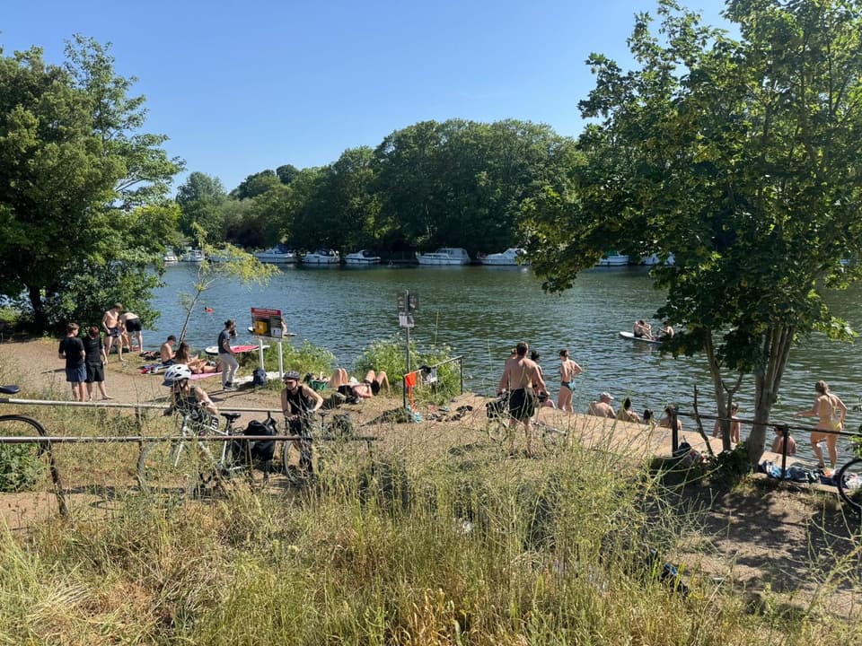 People swimming at the Thames at Teddington during the heatwave