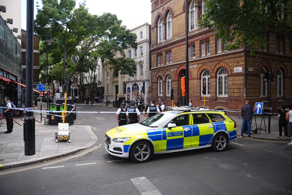 <p>Emergency services near the scene on Endell Street in Covent Garden, central London, after four men were stabbed. Picture date: Wednesday August 5, 2026.</p>