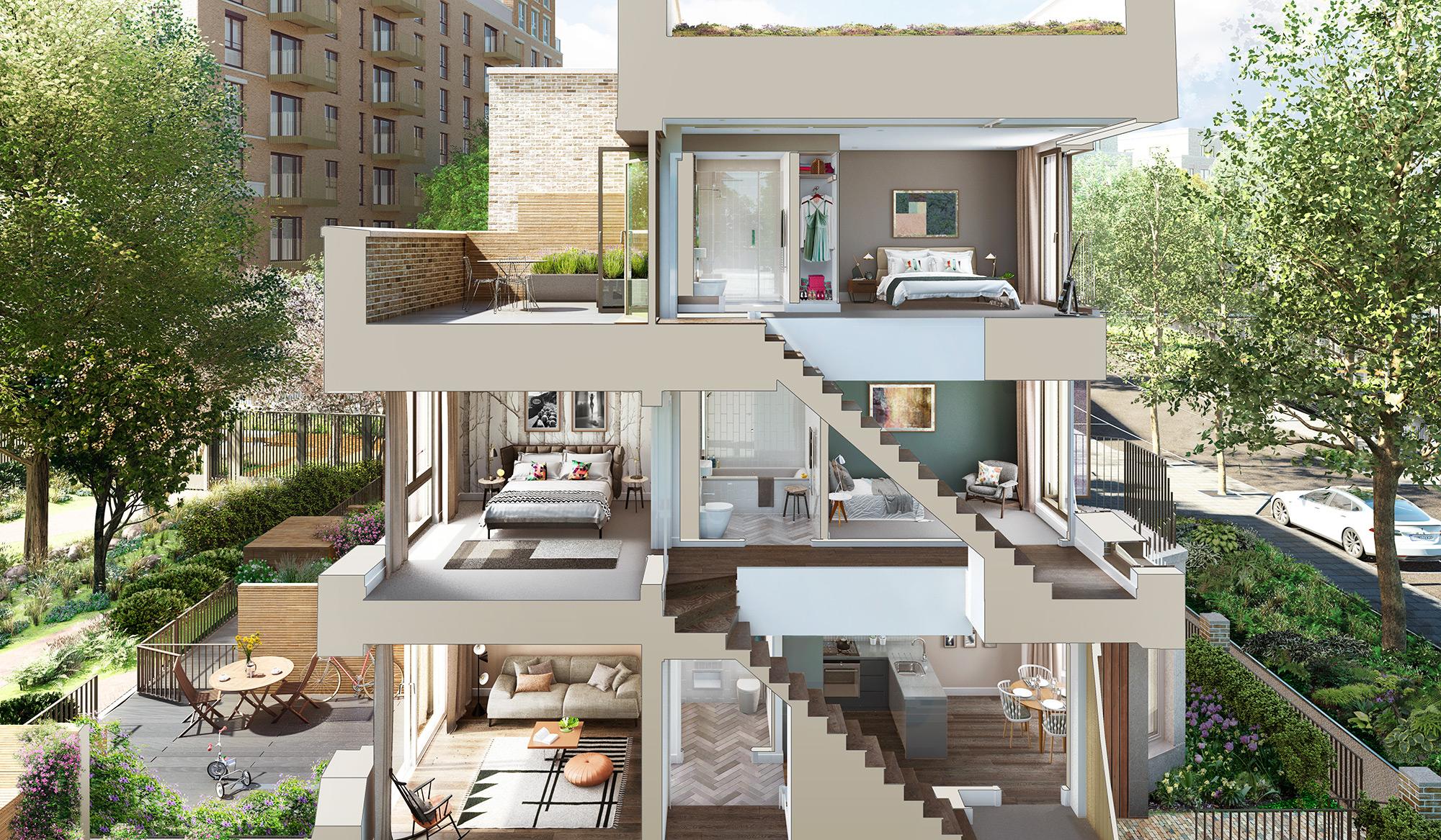Passivhaus-style townhouses with rooftop gardens to launch in Zone 1