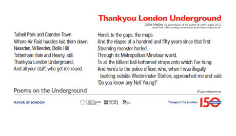 Poems on the Underground celebrate the 150 anniversary of the Tube
