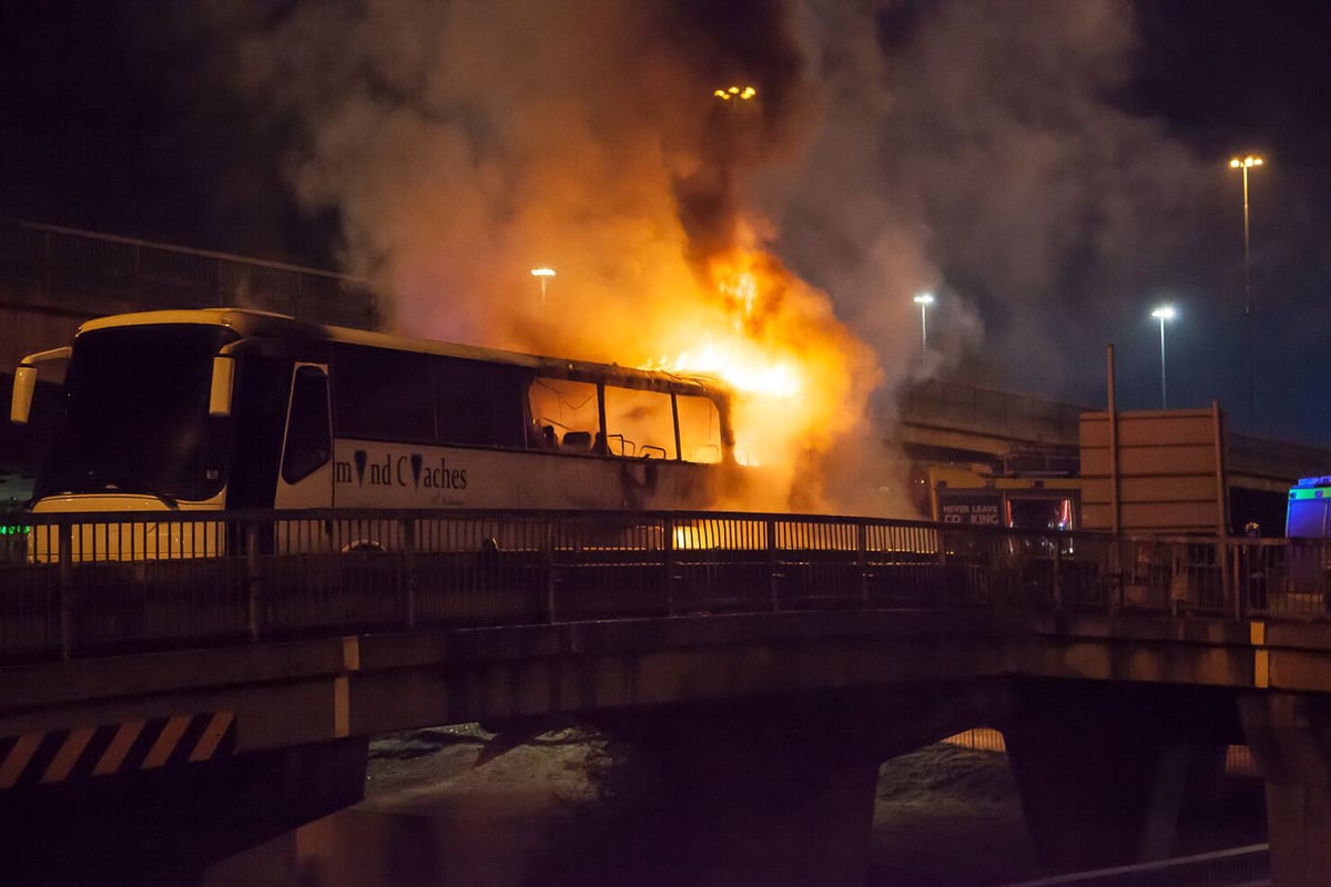 Coach gutted in 'massive' fire on slip road in north-west London | London Evening Standard