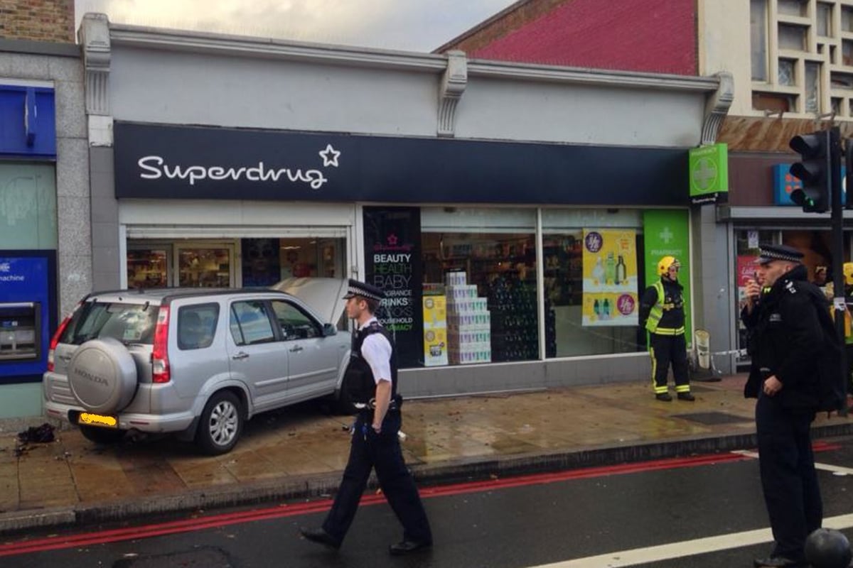 Catford crash: Four injured after car careers onto pavement and into shop front | London Evening Standard