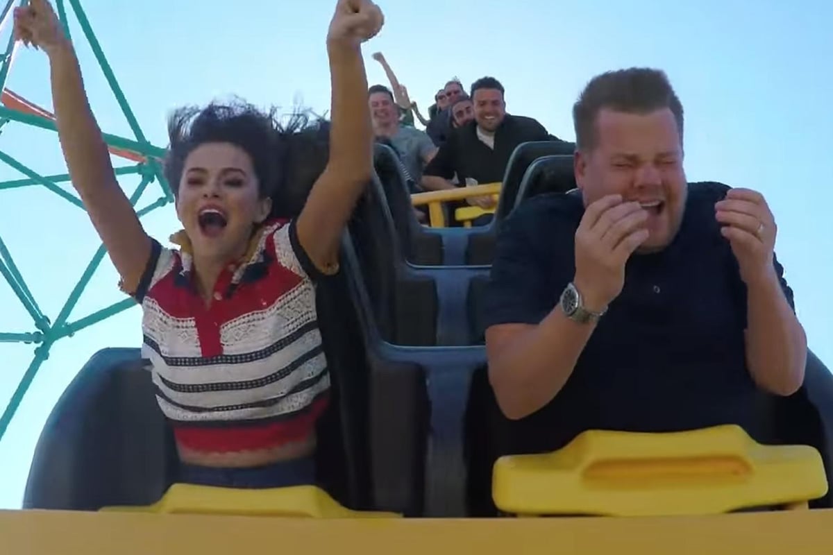 Carpool Karaoke: James Corden struggles to sing as he rides roller coaster with Selena Gomez | London Evening Standard