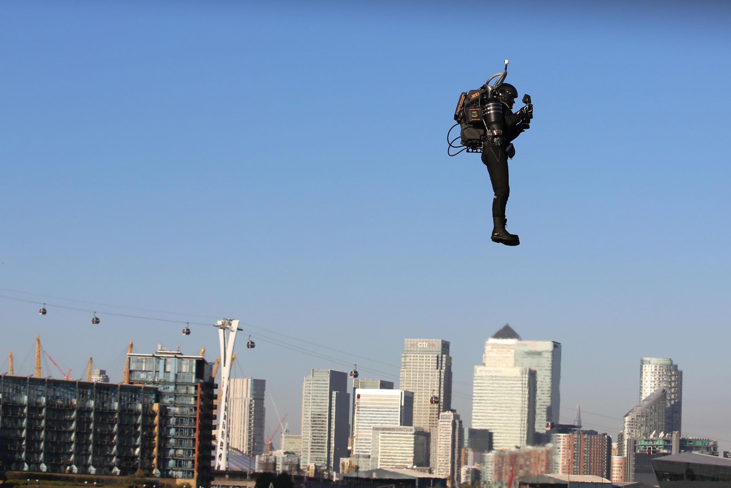Man hovers in jetpack over Royal Victoria Docks