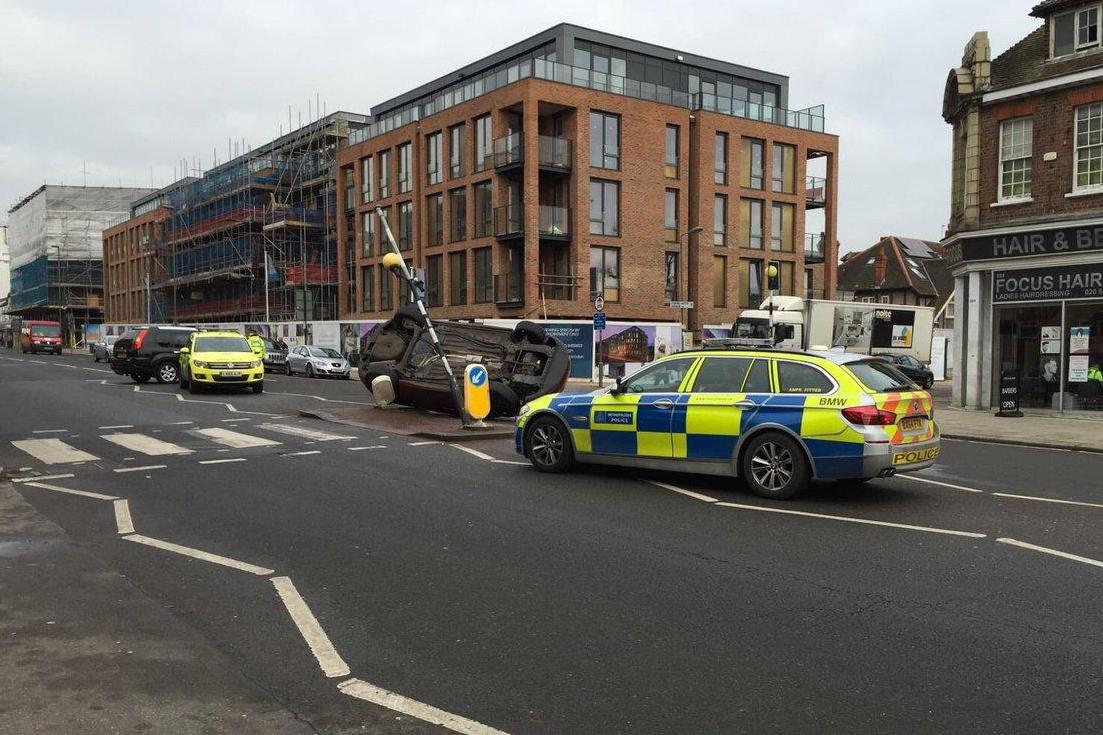 North Finchley crash: Car flips over in dramatic smash on busy north London road | London Evening Standard
