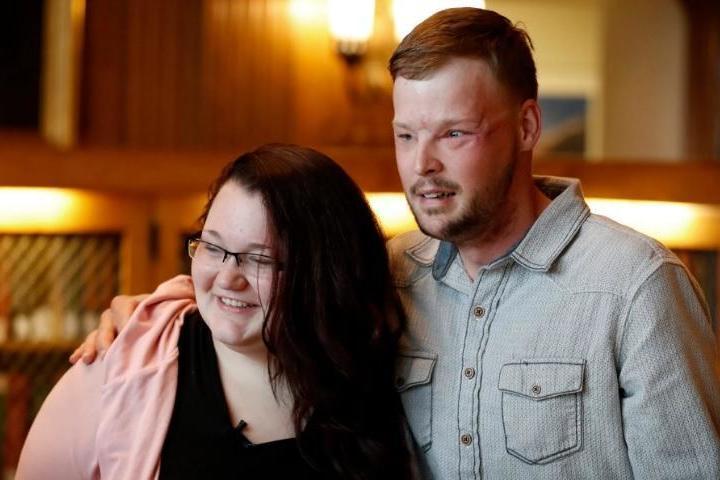 Watch the emotional moment a widow meets the man who received husband's face in transplant | London Evening Standard