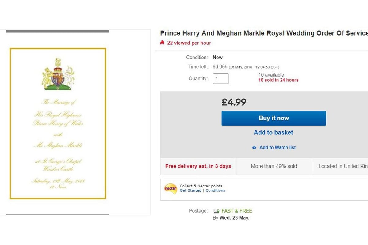 Royal wedding 2018: eBay seller flogs free PDF download of order of service | London Evening Standard