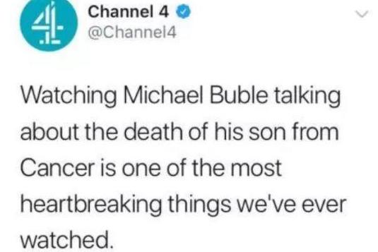 Stand Up To Cancer: Channel 4 mistakenly tweets Michael Buble's son Noah has died after cancer diagnosis | London Evening Standard