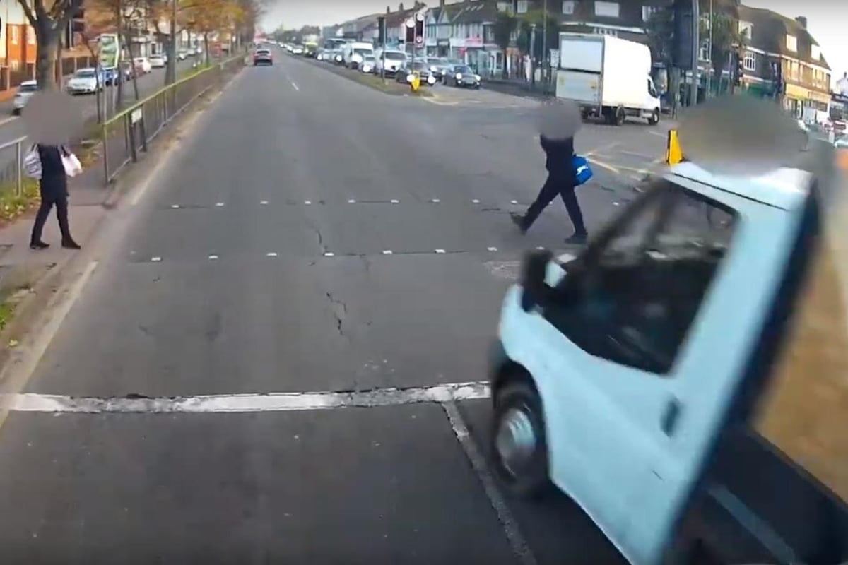 Shocking moment van driver narrowly misses schoolboy after jumping red light | London Evening Standard