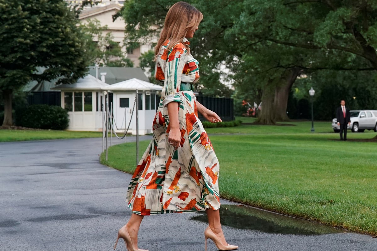 Melania Trump’s Gucci dress: First Lady heads to London in £2,650 outfit covered in iconic British landmarks | London Evening Standard