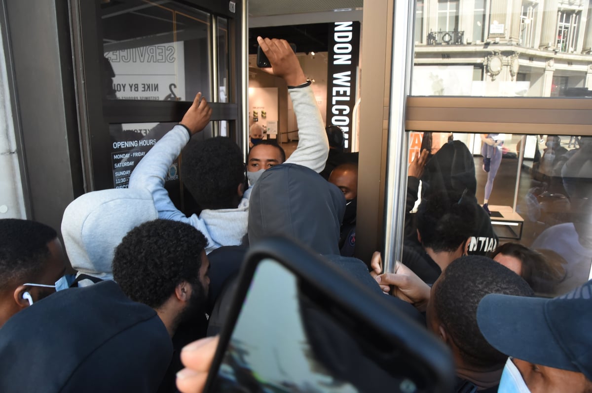 Shoppers push and shove to be first in store as NikeTown in Oxford Street reopens | London Evening Standard