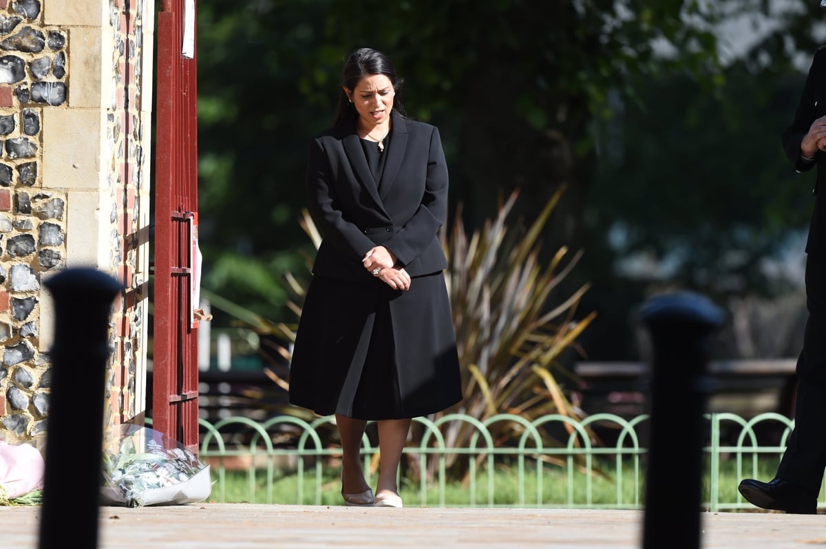 Reading terror attack: Home Secretary Priti Patel pays tribute to victims of tragic incident as she lays flowers at scene | London Evening Standard