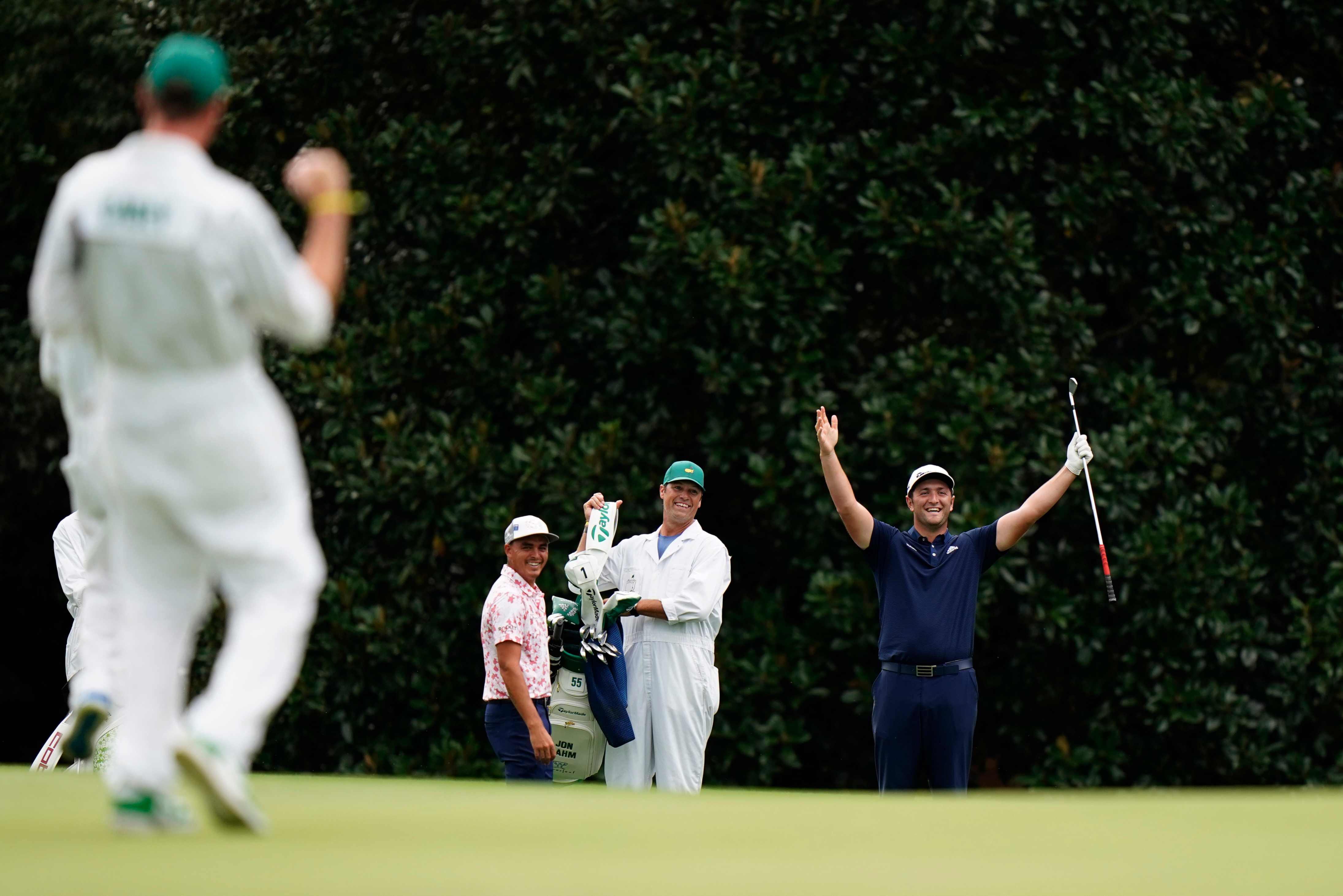 Jon Rahm hits incredible water-skimming hole in one during Masters practice session