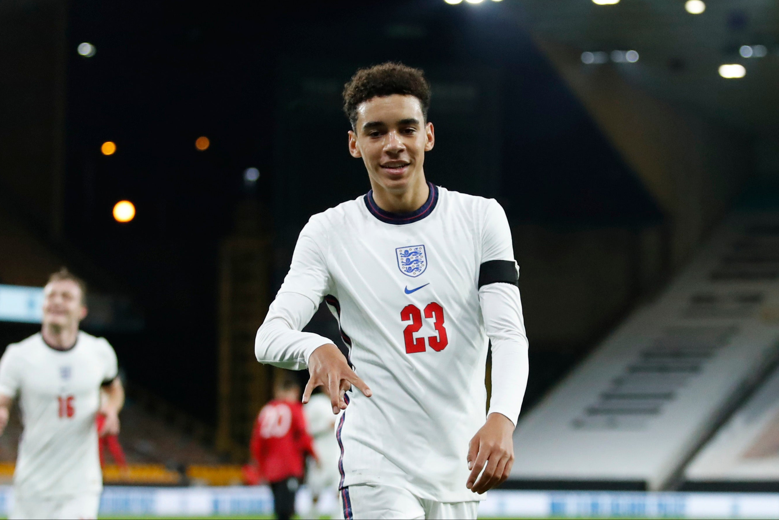 Jamal Musiala scores first goal as England thrash Albania in final Under-21s Euros qualifier