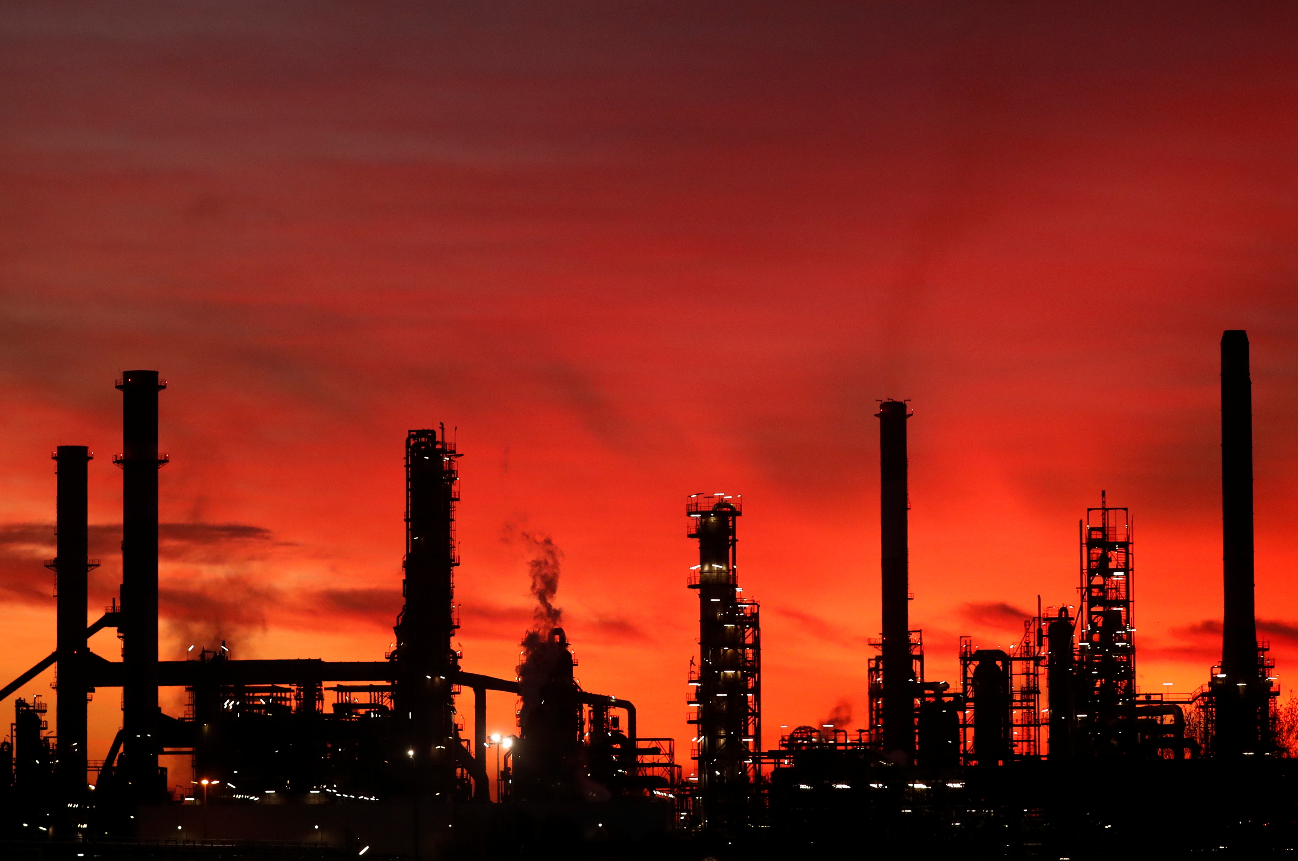 French oil giant Total Refinery is seen during sunset in Donges